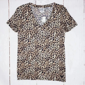 Pink Victoria's Secret Shirt V-neck Tee Size Xsmall Cheetah Brown XS